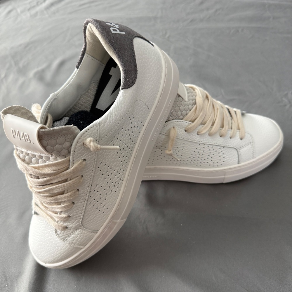 P448 Low Top Sneakers Womens‎ 37 White Silver Leather Honeycomb Glitter